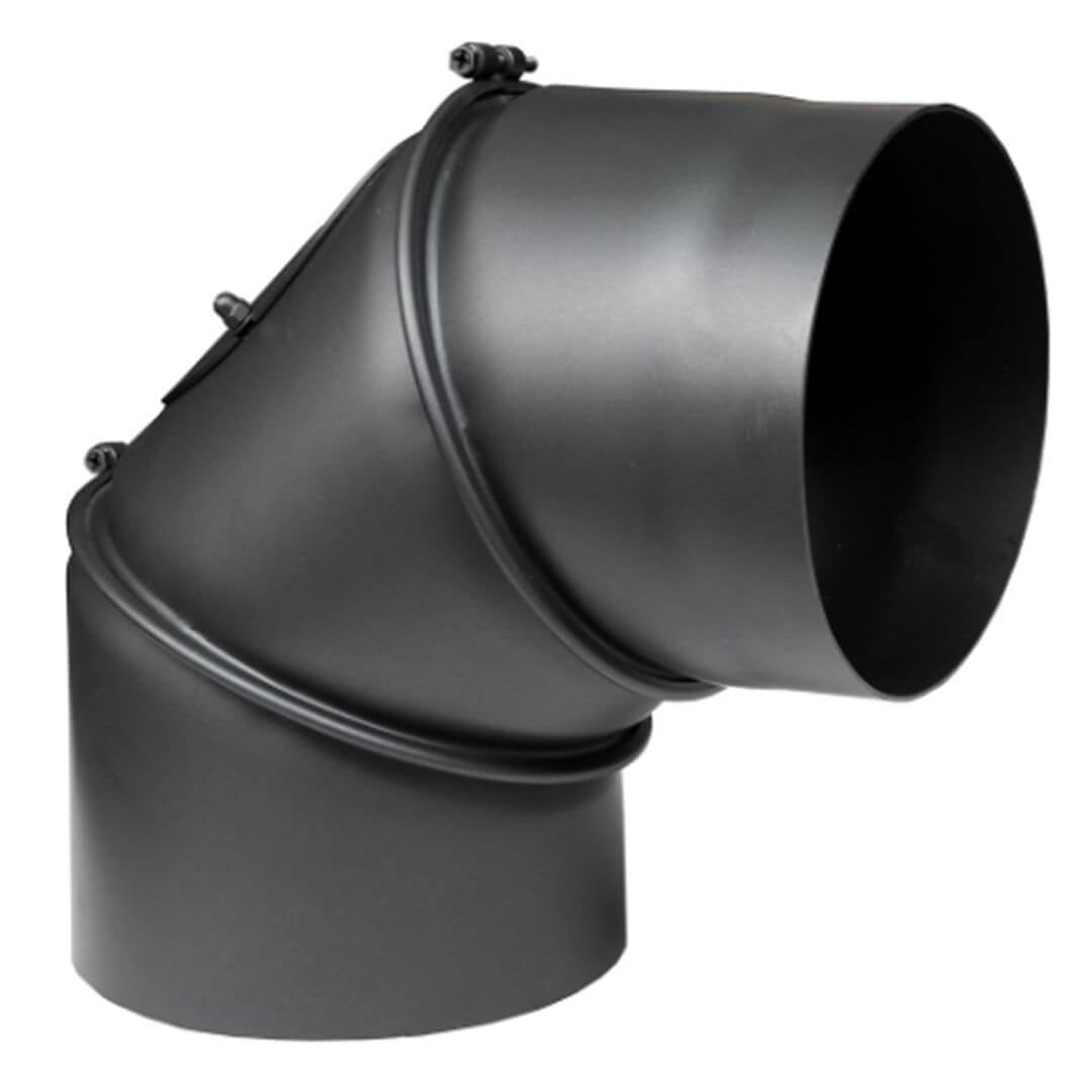 Justerbar røgrørsalbue 150 mm, sort stål